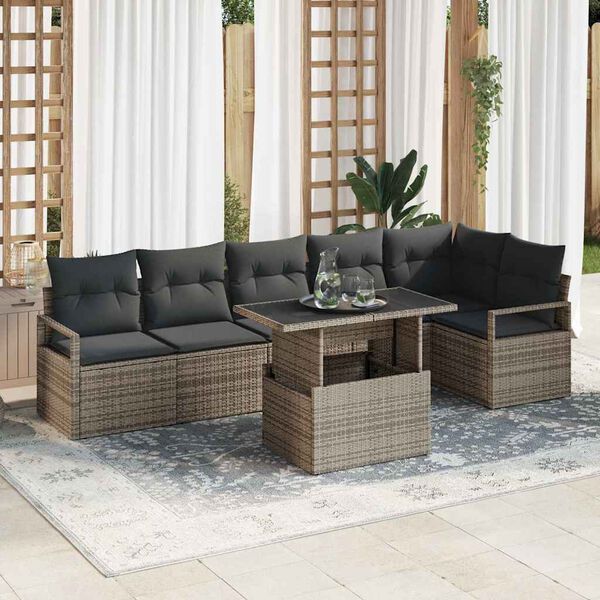 vidaXL Conjunto de Sofá de Jardim 7 pcs Cinzeto Rattan Sintético