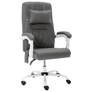 vidaXL Cadeira escrit&oacute;rio c/ fun&ccedil;&atilde;o massagem couro artificial cinzento