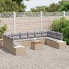 vidaXL Conjunto de Sof&aacute; de Jardim com almofada 11 pcs Bege vime PE