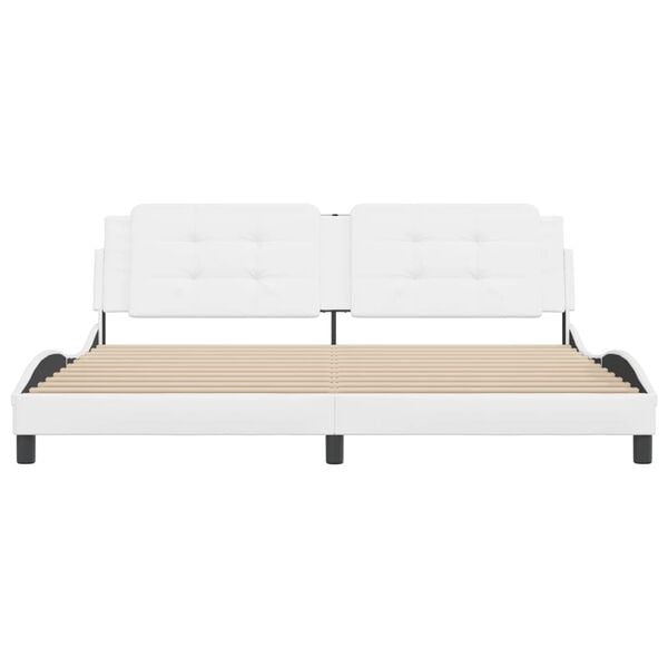 vidaXL Estrutura de cama sem colch&atilde;o Zadar couro artificial 200x200 cm branco