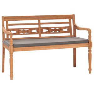 vidaXL Banco Bat&aacute;via c/ almofad&atilde;o cinzento-escuro 120 cm teca maci&ccedil;a