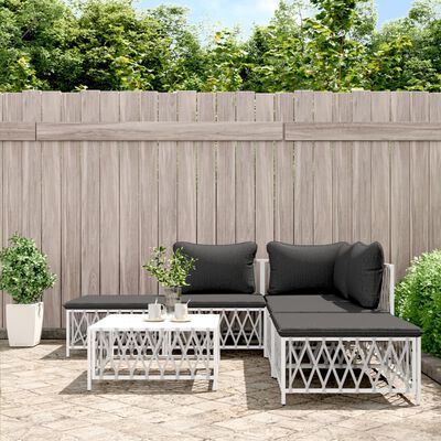 vidaXL 6 pcs conjunto lounge de jardim com almofadões aço branco