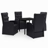 vidaXL 5 pcs conjunto de jantar p/ jardim c/ almofad&otilde;es preto