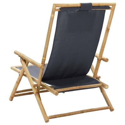 vidaXL Cadeira de descanso reclinável bambu e tecido cinzento-escuro