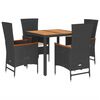 vidaXL 5 pcs conjunto de jantar p/ jardim c/ almofad&otilde;es vime PE preto