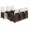 vidaXL 7 pcs conjunto bistr&ocirc; de jardim c/ almofad&otilde;es vime PE castanho