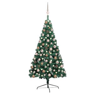 vidaXL Meia &aacute;rvore Natal artificial pr&eacute;-iluminada c/ bolas verde