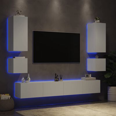 vidaXL 6 pcs móveis de parede para TV com luzes LED branco