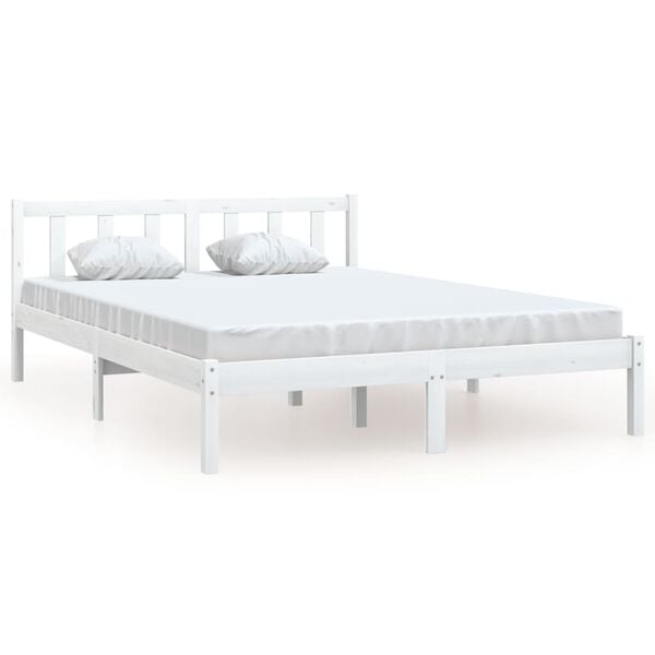 vidaXL Estrutura de cama 140x200 cm pinho maci&ccedil;o branco