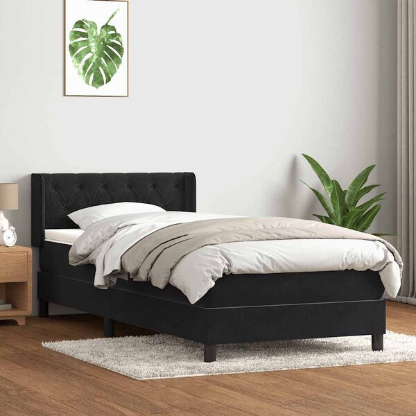 vidaXL Cama com molas/colch&atilde;o 80x220 cm veludo preto
