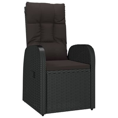 vidaXL Cadeiras de jardim reclináveis 2pcs c/ almofadões vime PE preto