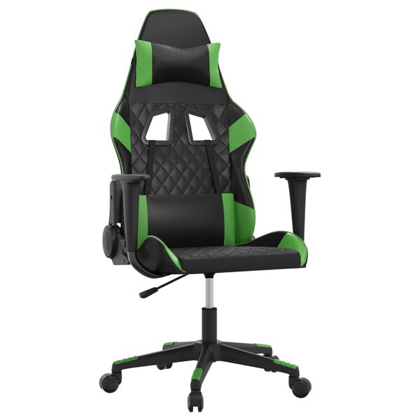vidaXL Cadeira gaming couro artificial preto e verde