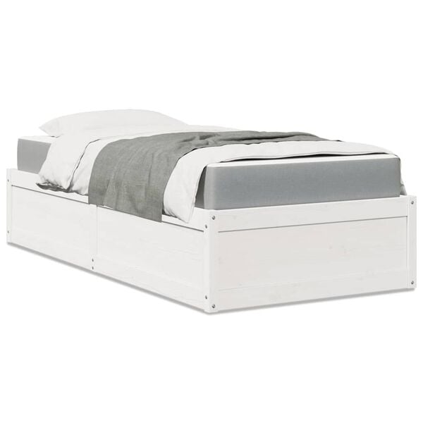 VidaXL Cama com colch&atilde;o 90x200 cm madeira de pinho maci&ccedil;a branco