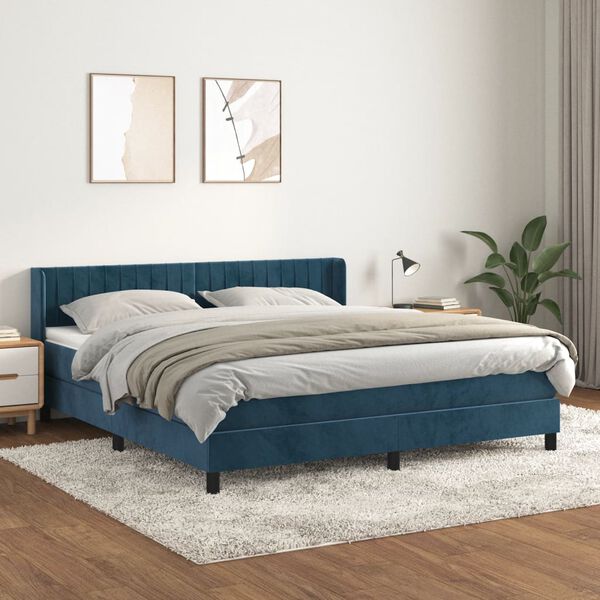 vidaXL Cama com molas/colchão 160x200 cm veludo azul-escuro