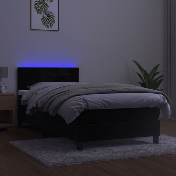 vidaXL Cama box spring c/ colch&atilde;o/LED 90x200 cm veludo preto