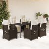 vidaXL 7 pcs conjunto jantar p/ jardim c/ almofad&otilde;es vime PE castanho