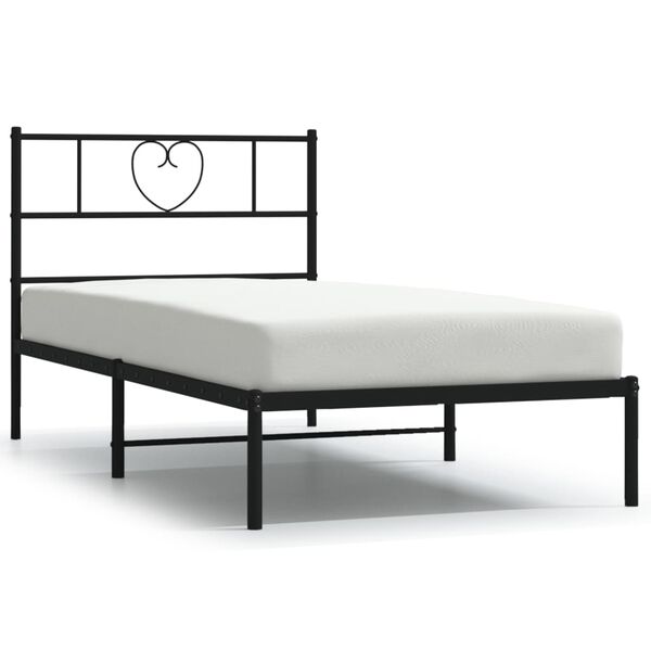 vidaXL Estrutura de cama metal s/ colch&atilde;o c/ cabeceira 75x190 cm preto