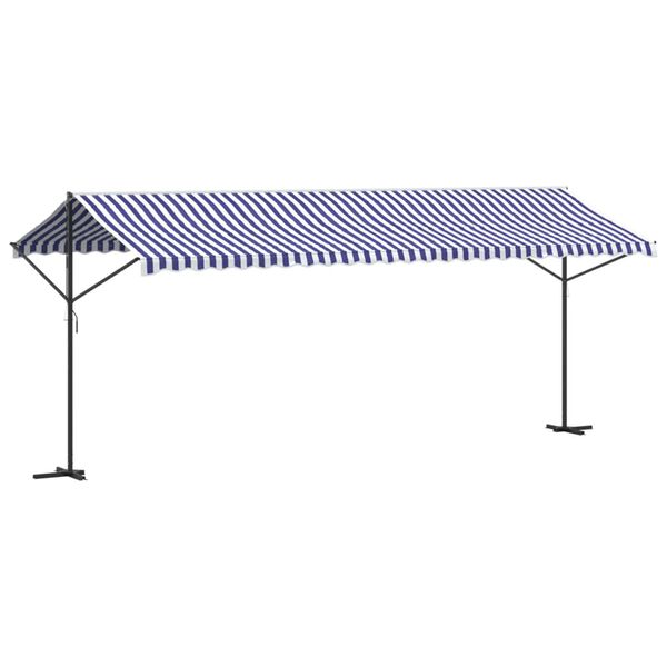 vidaXL Toldo de p&eacute; 600x300 cm tecido e a&ccedil;o azul e branco