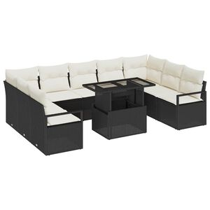 vidaXL Conjunto de Sof&aacute; de Jardim 10 pcs Preto e creme vime PE