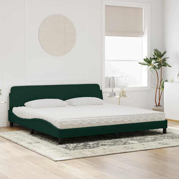 vidaXL Cama com colch&atilde;o Dover 200x200 cm veludo verde-escuro