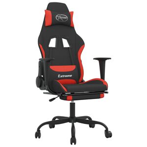 vidaxL Cadeira de gaming c/ apoio para os p&eacute;s tecido preto e vermelho