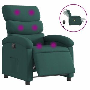 vidaXL Poltrona reclin&aacute;vel de massagens el&eacute;trica tecido verde-escuro