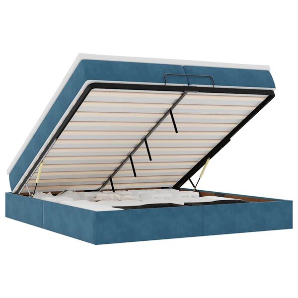 vidaXL Estrutura de cama otomana com colch&atilde;o azul escuro Veludo
