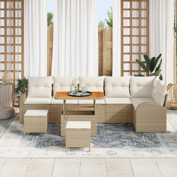 vidaXL Conjunto de Sof&aacute; de Jardim 9 pcs Bege Rattan Sint&eacute;tico