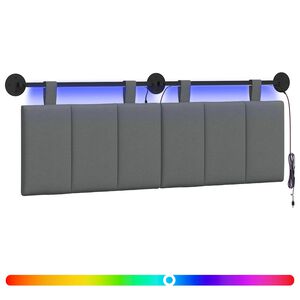 vidaXL Cabeceira suspensa Com luz LED Cinzento-Escuro Tecido