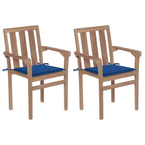 vidaXL Cadeiras de jardim c/ almofad&otilde;es azul real 2 pcs teca maci&ccedil;a