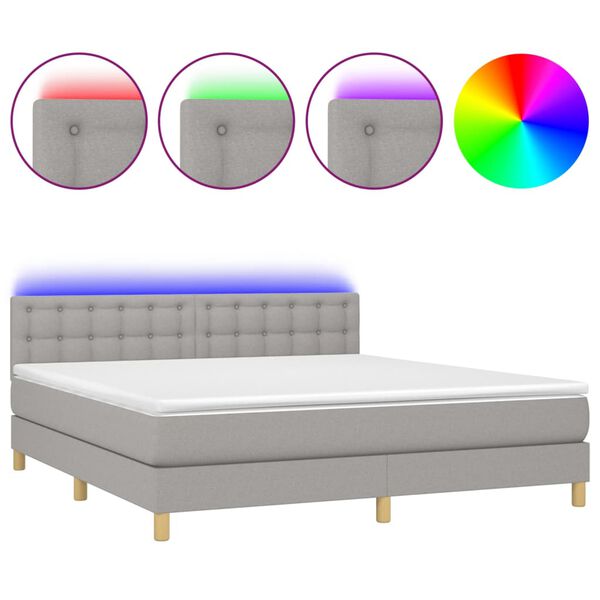vidaXL Cama box spring c/ colch&atilde;o e LED 160x200 cm tecido cinza-claro