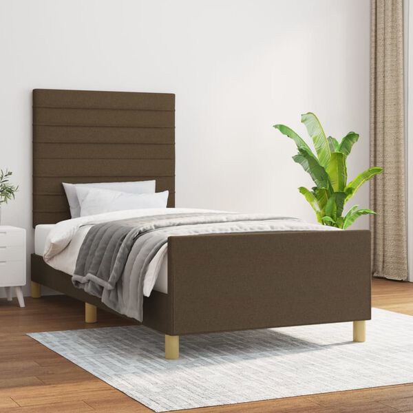 vidaXL Estrutura de cama sem colch&atilde;o 90x200 cm tecido castanho-escuro