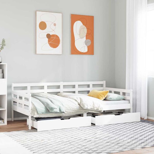 vidaXL Sof&aacute;-cama c/ gavetas 90x190 cm madeira de pinho maci&ccedil;a branco
