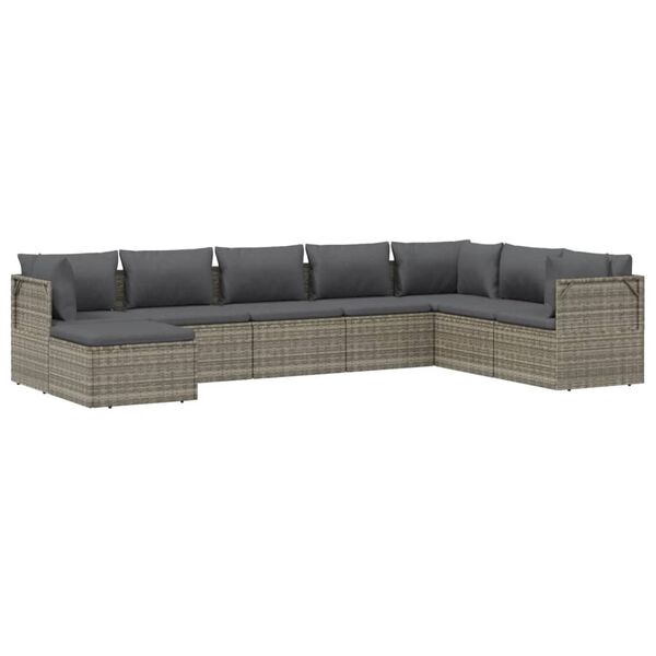 vidaXL 8 pcs conjunto lounge de jardim c/ almofad&otilde;es vime PE cinzento