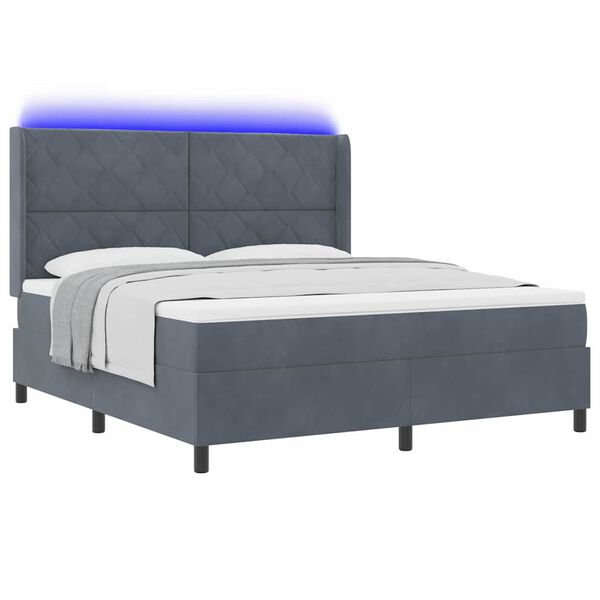 vidaXL Cama Box com colch&atilde;o com led Cinza Escuro 180 x 200 cm Veludo