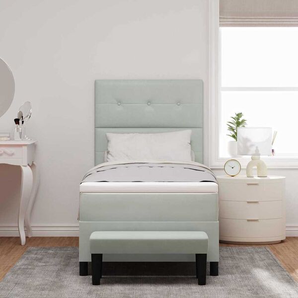 vidaXL Cama Box com colch&atilde;o Cinzento-claro 80 x 200 cm Veludo