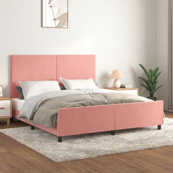 vidaXL Estrutura de cama c/ cabeceira 180x200 cm veludo rosa