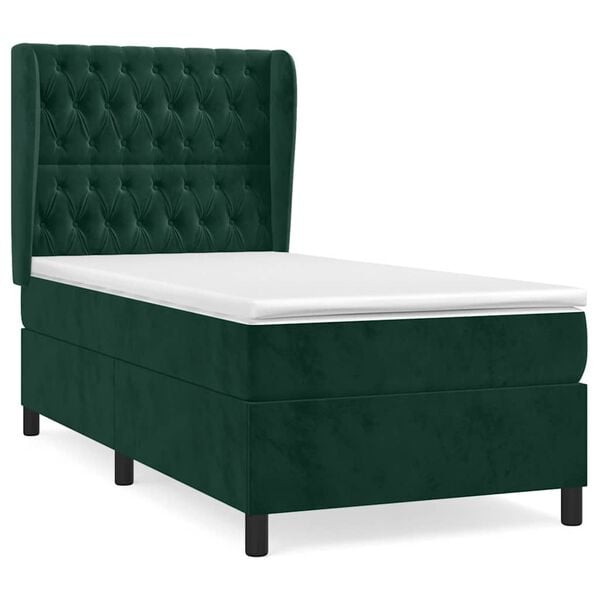 vidaXL Cama com molas/colch&atilde;o 100x200 cm veludo verde-escuro