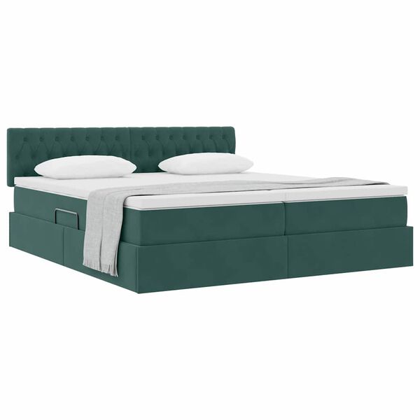 vidaXL Cama com Armazenamento com colch&atilde;o Verde Escuro 100 x 200 cm