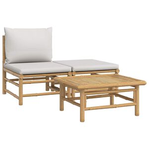 vidaXL 3 pcs conj. lounge de jardim bambu c/ almofad&otilde;es cinzento-claro