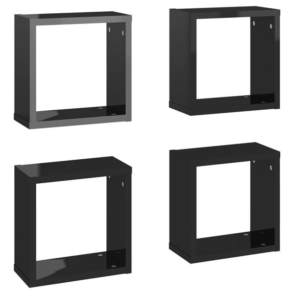 vidaXL Prateleiras parede forma de cubo 4 pcs 30x15x30 cm preto brilh.