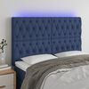 vidaXL Cabeceira de cama c/ luzes LED tecido 144x7x118/128 cm azul