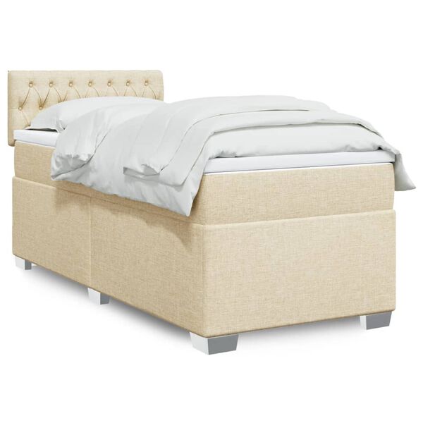 vidaXL Cama com molas/colch&atilde;o 90x200 cm tecido cor cr&egrave;me