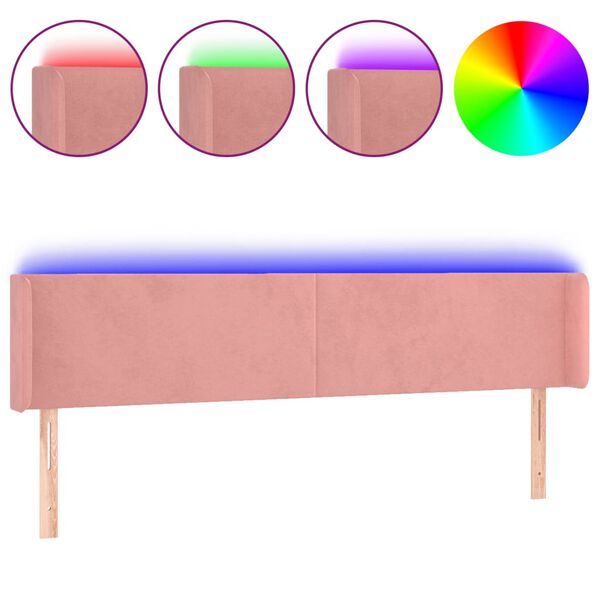 vidaXL Cabeceira de cama c/ luzes LED veludo 183x16x78/88 cm rosa