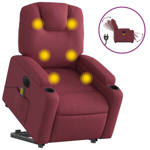 vidaXL Poltrona elevat&oacute;ria de massagens el&eacute;trica tecido vermelho tinto