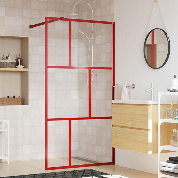 vidaXL Divis&oacute;ria de chuveiro 115x195cm vidro transparente ESG vermelho