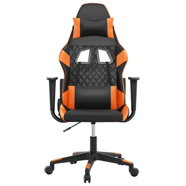 vidaXL Cadeira gaming massagens couro artificial preto e laranja