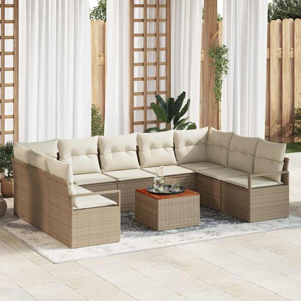 vidaXL Conjunto de Sofá de Jardim 10 pcs Bege Rattan Sintético