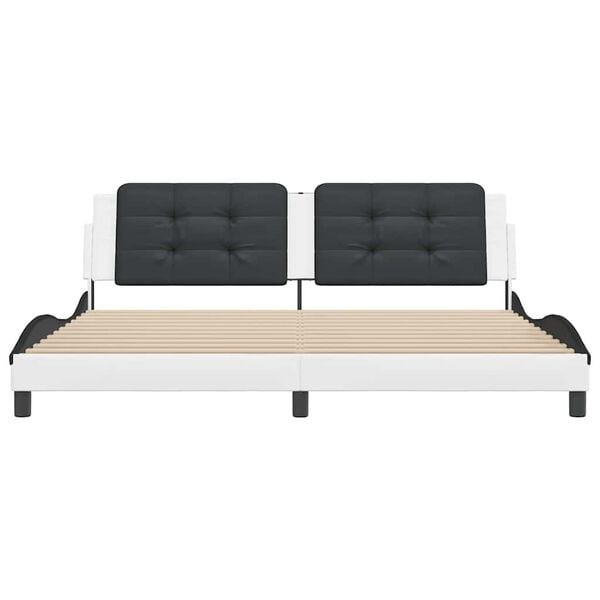 vidaXL Estrutura de cama sem colch&atilde;o Zadar couro artificial branco e preto