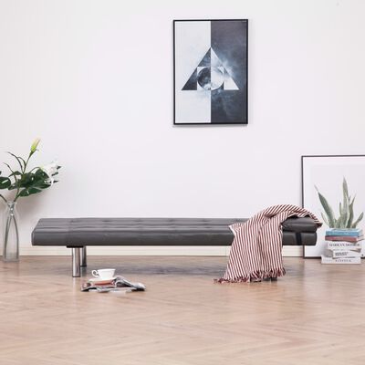 vidaXL Sofá-cama com 2 almofadas couro artificial cinzento